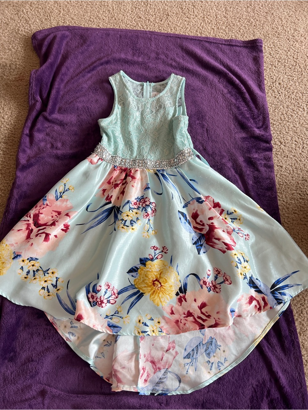 Emily Rose Floral High-Low Dress with Beaded Waist